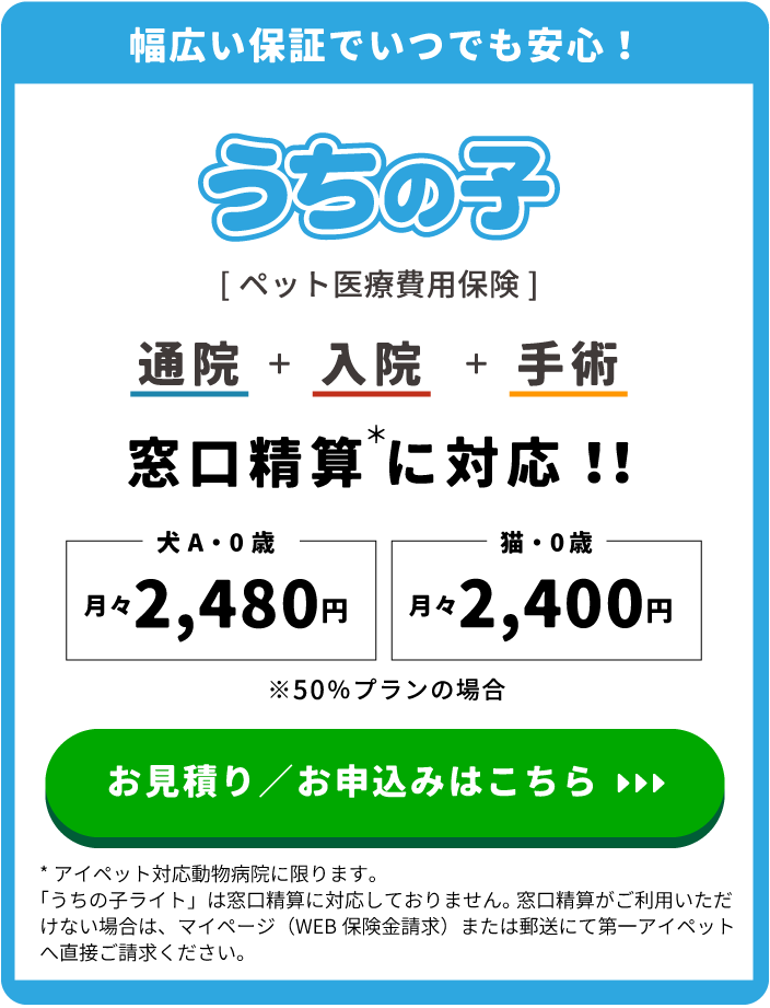 幅広い補償でいつでも安心！うちの子