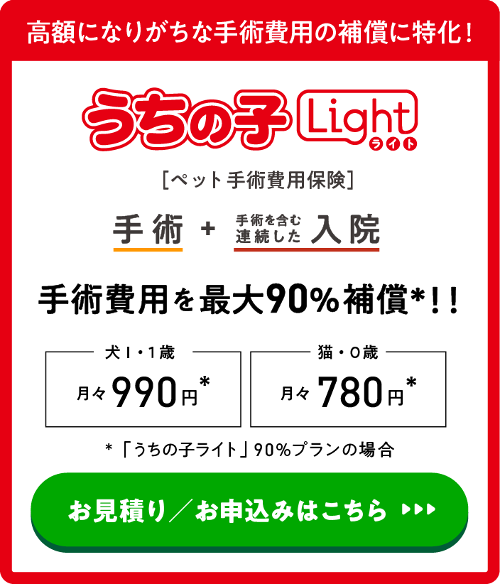 高額になりがちな手術費用の補償に特化！うちの子ライト