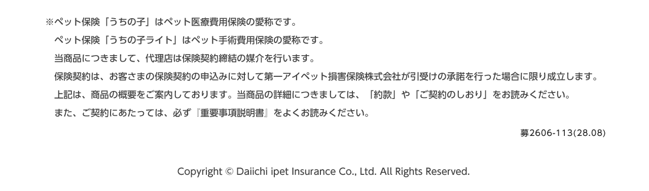 商品に関する注釈、募集文書番号、著作権表示