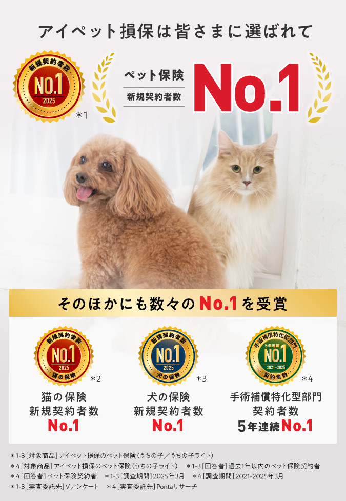 アイペット損保は皆さまに選ばれてペット保険インターネット契約者数No.1