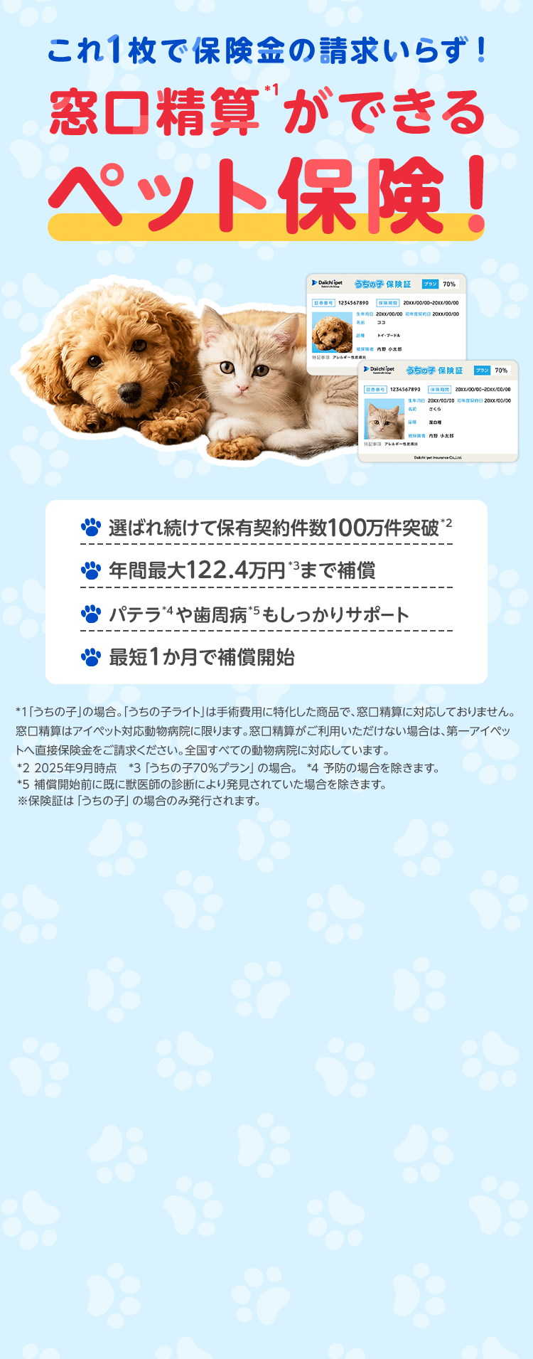 これ1枚で保険金の請求いらず！窓口精算ができるペット保険！