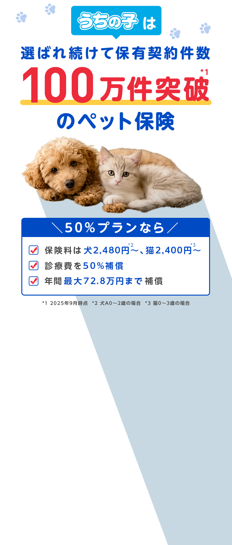 「うちの子」は選ばれ続けて保有契約数100万件突破のペット保険
