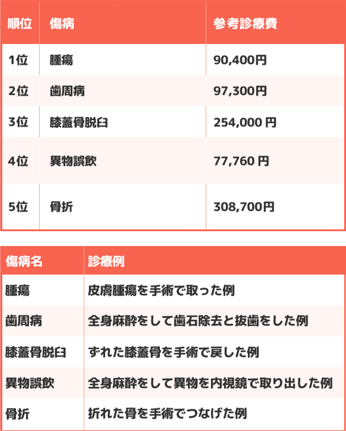 保険金請求が多い傷病のランキング（手術）