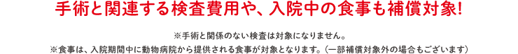 手術と関連する検査費用や、入院中の食事も補償対象!