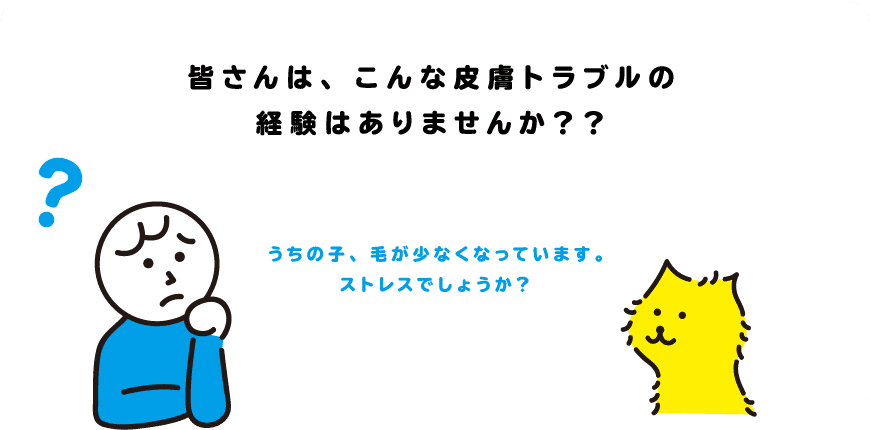 皆さんは、こんな皮膚トラブルの経験はありませんか？？「うちの子、毛が少なくなっています。ストレスでしょうか？」