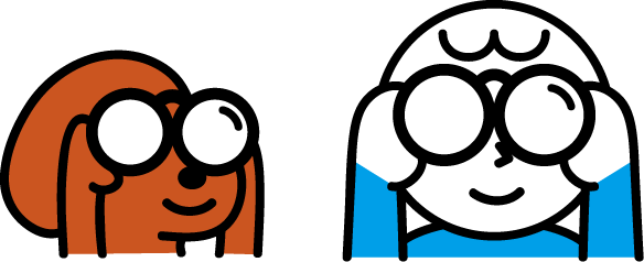 望遠鏡を覗く犬と飼い主さん