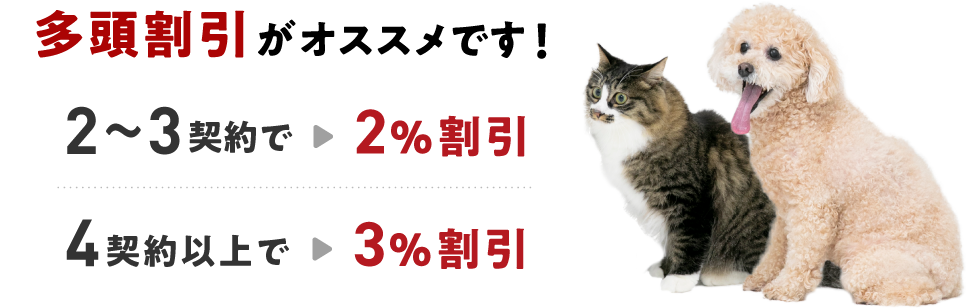 多頭割引がオススメです！2、3契約で2%割引 4契約以上で3%割引