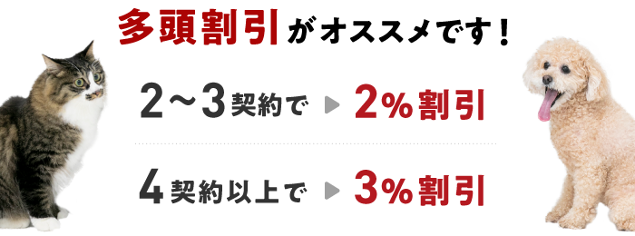 多頭割引がオススメです!2~3契約で2%割引 4契約以上で3%割引