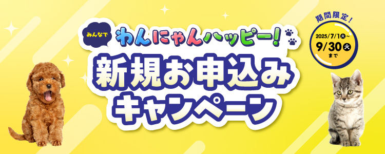 みんなでわんにゃんハッピー！新規お申込みキャンペーン 期間限定！9月30日まで
