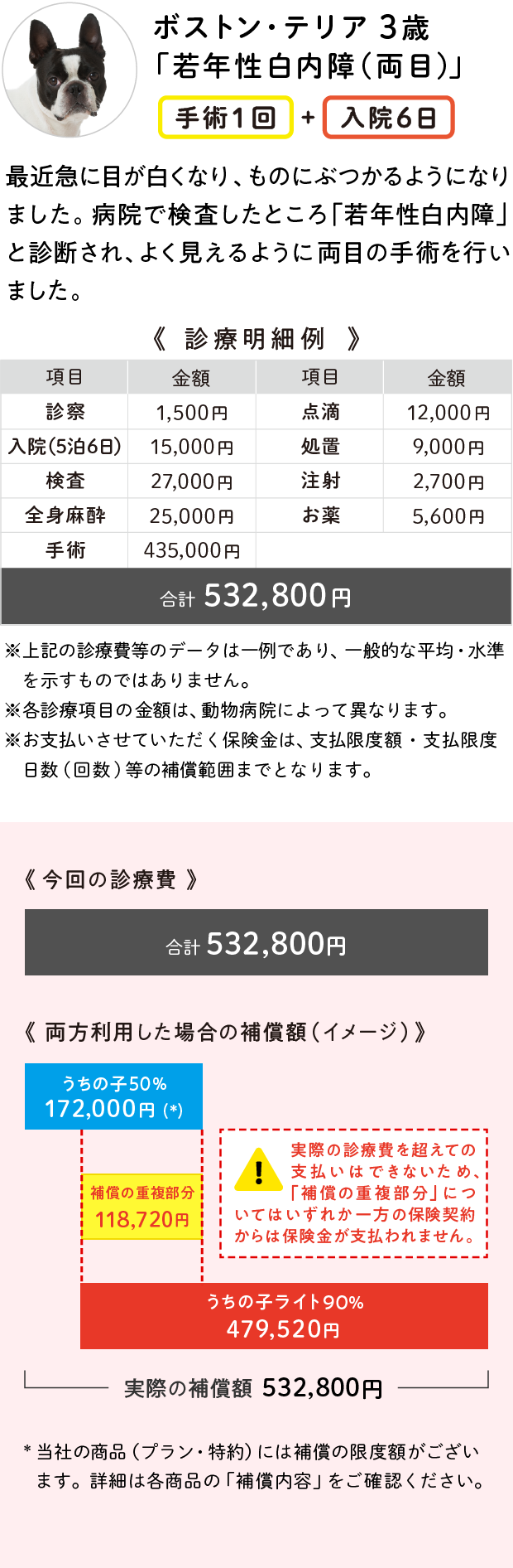 1頭に対し、当社「うちの子50%プラン」と「うちの子ライト90%プラン」をご契約の場合の例