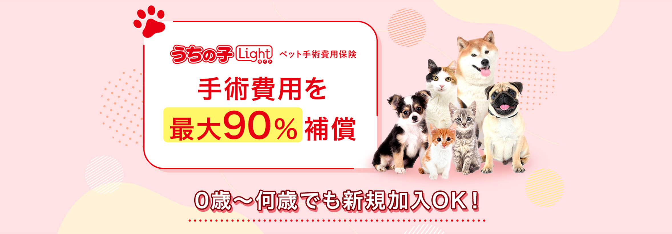 手術費用を最大90%補償！手術費用に特化したペット保険　うちの子ライト