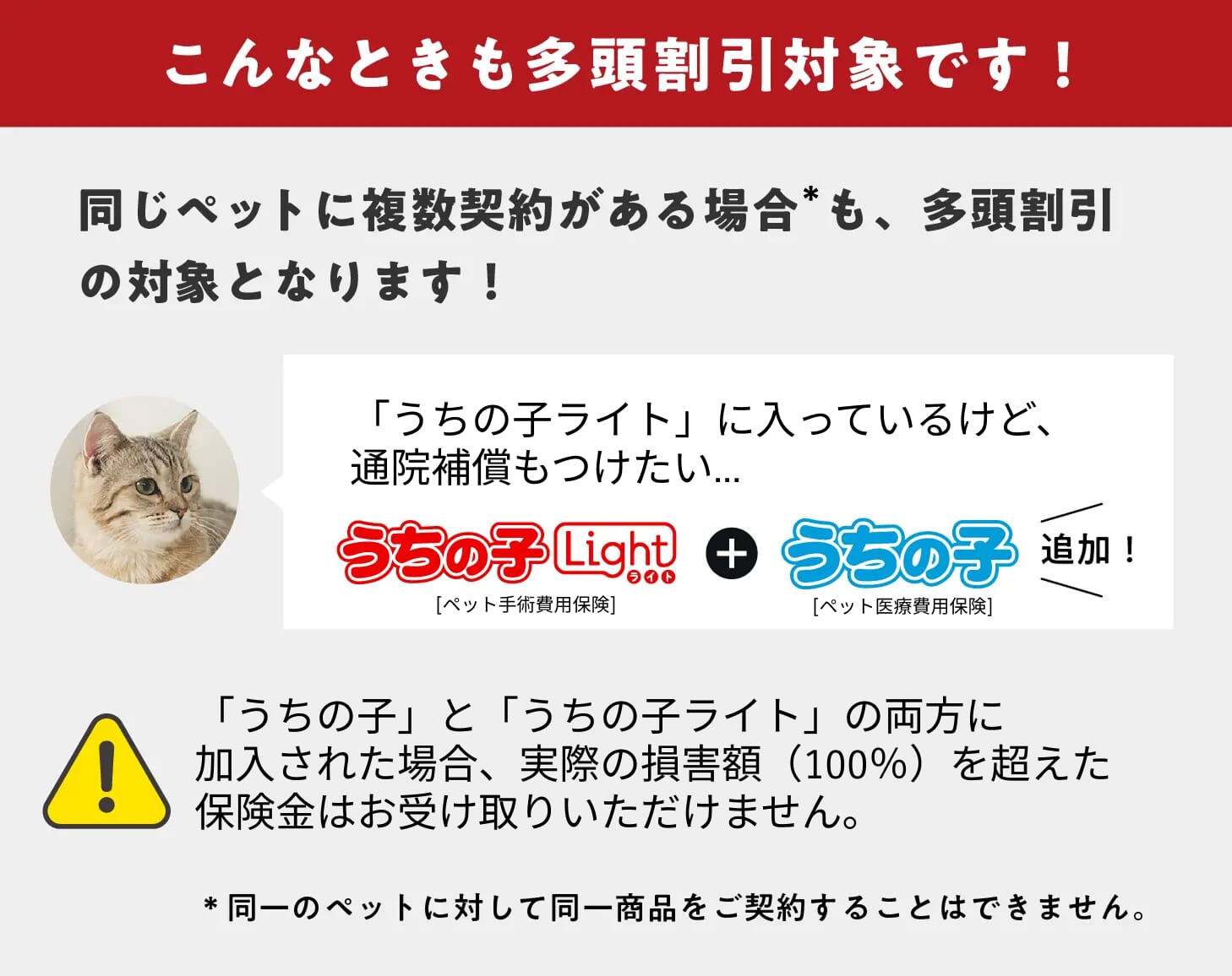 同じペットに複数契約がある場合も多頭割引の対象
