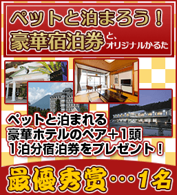 最優秀賞　ペット泊まれる豪華ホテル宿泊券とオリジナルかるた